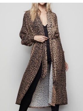 Good American Leopard Print Long Kimono Robe - Brown 4